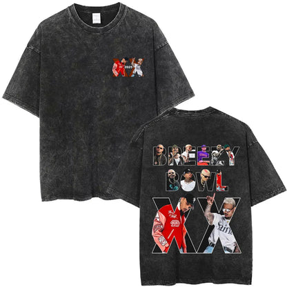 Vintage Washed Chris Brown Graphic T-shirt Breezy Bowl XX Tour 2025 Merch T Shirts Men Women Hip Hop Fashion Oversized T-shirts