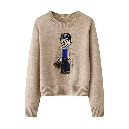 Crochet Bear Knit Sweater Pullover Women Jacquard Knitwear 2026 Autumn Winter Tops Coat Luxury Designer Brand Women Clothin