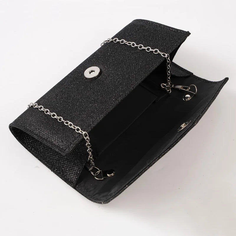 Glitter Envelope Handbag Women Silver Shiny Chain Shoulder Bag Ladies Mini Crossbody Flap Fashion Small Dress Day Clutch