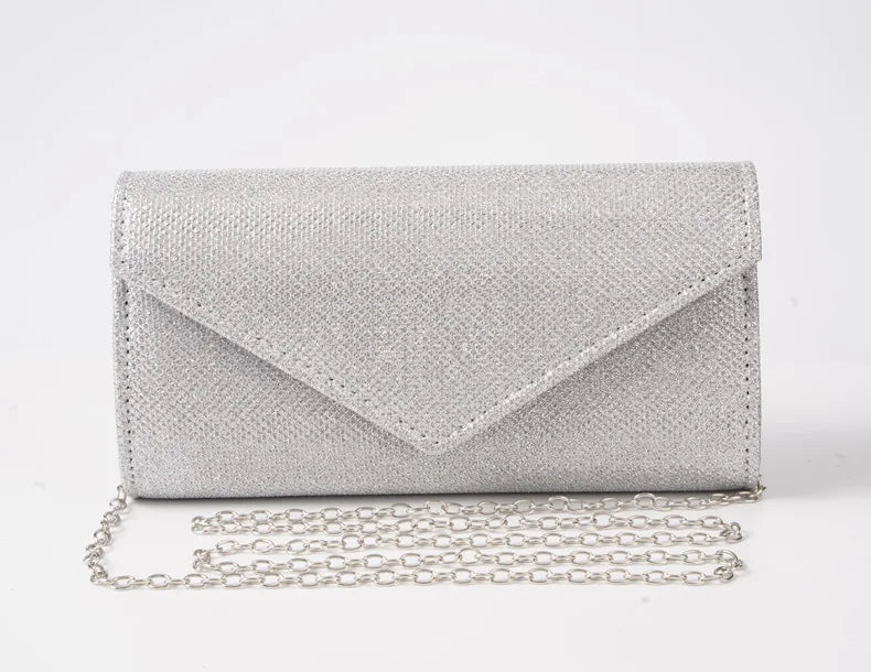 Glitter Envelope Handbag Women Silver Shiny Chain Shoulder Bag Ladies Mini Crossbody Flap Fashion Small Dress Day Clutch