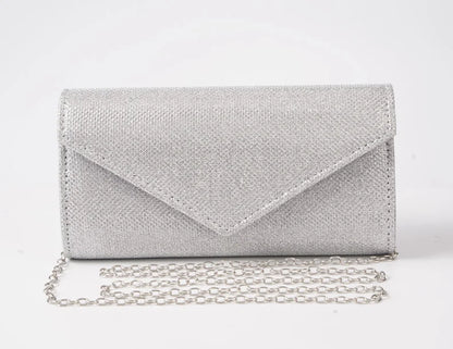 Glitter Envelope Handbag Women Silver Shiny Chain Shoulder Bag Ladies Mini Crossbody Flap Fashion Small Dress Day Clutch