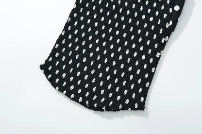 2025 Sexy Black White Polka Dot Halter Tank Top + Tie Bow Sashes Elastic Waist Ruched Ball Gown BUD Mini Skirt 2 Pieces 1 Set