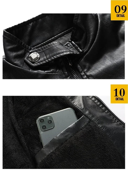 Coat Male vintage Casual Motor Biker Faux Leather Jacket Men Motorcycle Slim Fleece Jackets Autumn Winter Fashion Leather Jacket
