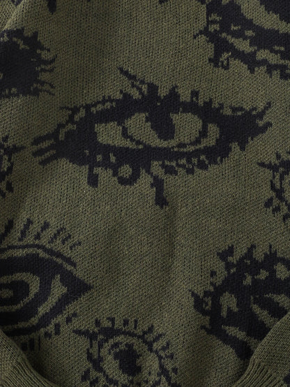 New Popular Autumn and Winter Abstract Eye Jacquard Pattern Pullover Sweater Casual Round Neck Knitted Men's Pullover