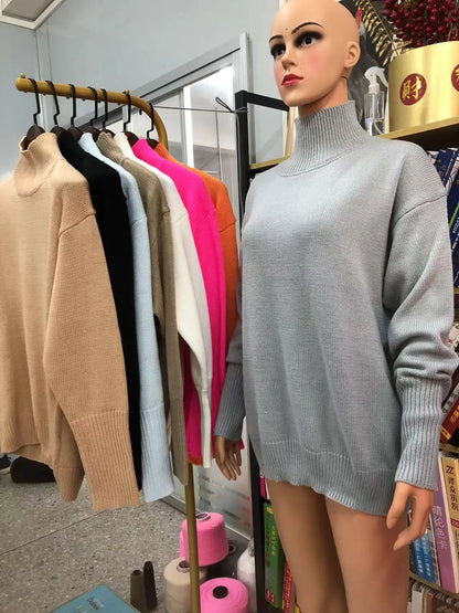 Original Light Luxury O-neck Knit Sweater Autumn And Winter Women's Elegant Loose Mock Neck Solid Color Warm Outerwear Sweater