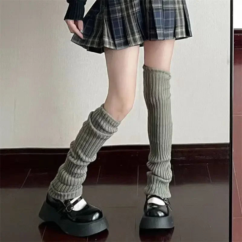 42/52/72cm Leg Warmers Lolita Socks Y2K Knitted Warm Foot Cover White Black Warmer Lady Autumn Winter Crochet Sock Boot Cuffs