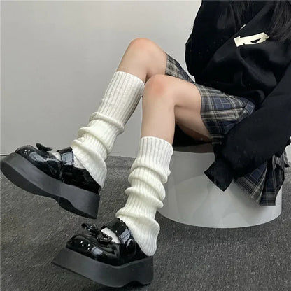 42/52/72cm Leg Warmers Lolita Socks Y2K Knitted Warm Foot Cover White Black Warmer Lady Autumn Winter Crochet Sock Boot Cuffs