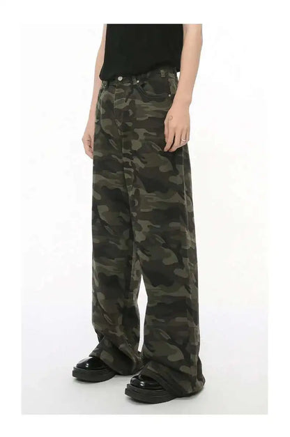 IEFB Vintage Camouflage Men's Jeans Fashion Washed Casual Wide Leg Denim Pants Autumn Winter Loose Male Trousers Old Blue 9C354