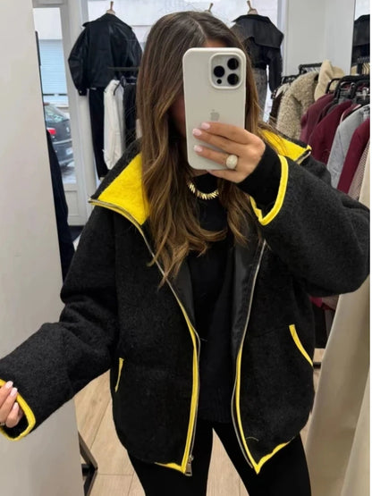 Patchwork Knit Women's Cardigan Coat Lapel Zipper Pockets Full Sleeve Sweater For Woman Autumn Winter Lady Jacket Outerwear