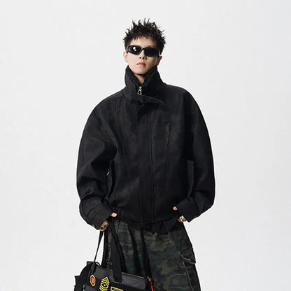 WTHT Fashion Men‘s Plush Spliced Thicken Design Loose Coats Trendy 2025 Autumn Solid Color Laple Casual Jackets Male 2A2218