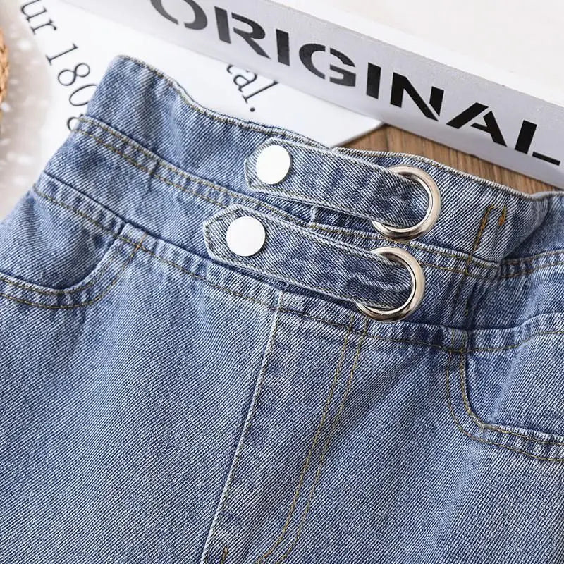 Girls' Wide-Leg Jeans Versatile Style 2025 Fashionable Big Kids Leisure Pants Spring And Autumn Girl Loose Double Waist Trousers