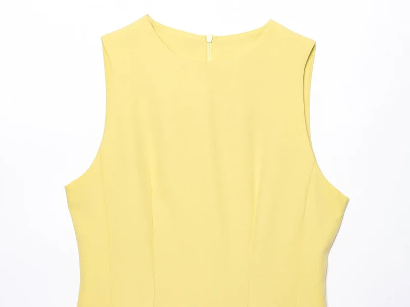 ETJ2025 summer new  women's ZW series elegant simple classic puffy round neck sleeveless waist short dress
