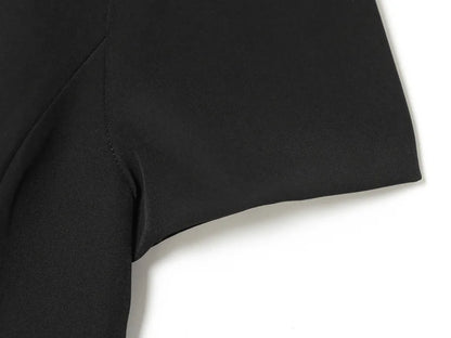 ETJ 2025 women's new products are elegant and stylish Short dress with a boat neck and short sleeves with pleats  black dress