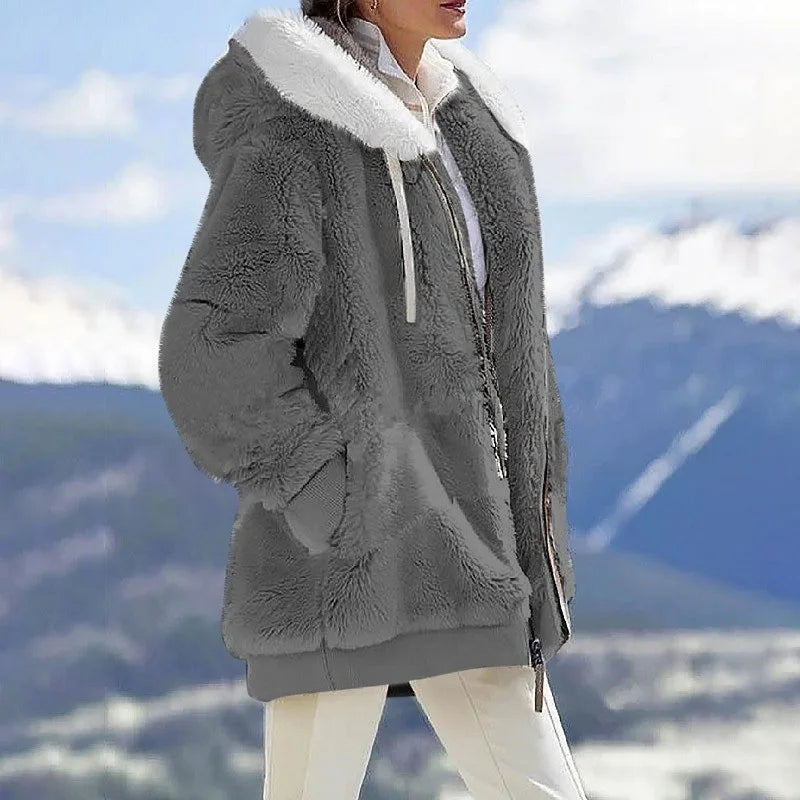 Winter Fashion Women's Coat New Casual Hooded Zipper Ladies Clothes Cashmere Autumn Women Fleece Jacket Solid Color Ladies Coats