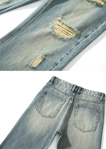 KSTUN Flared Jeans Men Booocut Jean Streetwear Denim Pants Ripped Hollow Out Vintage Jeans Men Distressed Frayed Americian Style