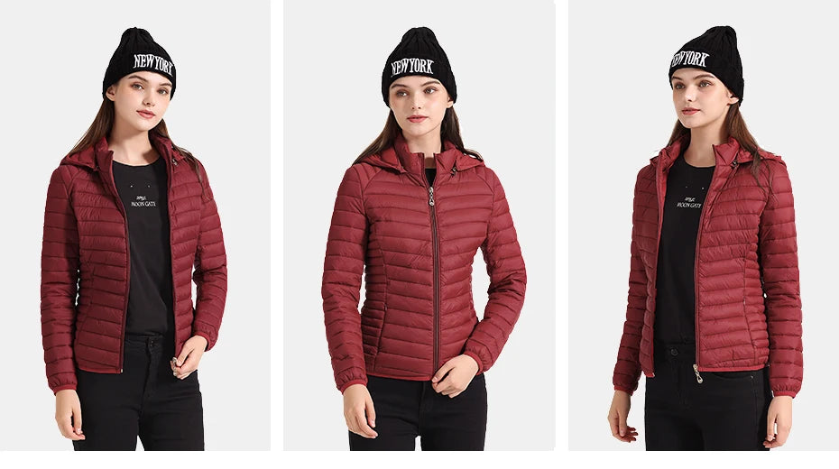 SANTELON Winter Parka Ultralight Padded Puffer Jacket For Women Coat With Hood Outdoor Warm Lightweight Outwear With Storage Bag