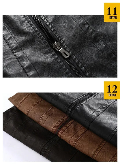 Coat Male vintage Casual Motor Biker Faux Leather Jacket Men Motorcycle Slim Fleece Jackets Autumn Winter Fashion Leather Jacket