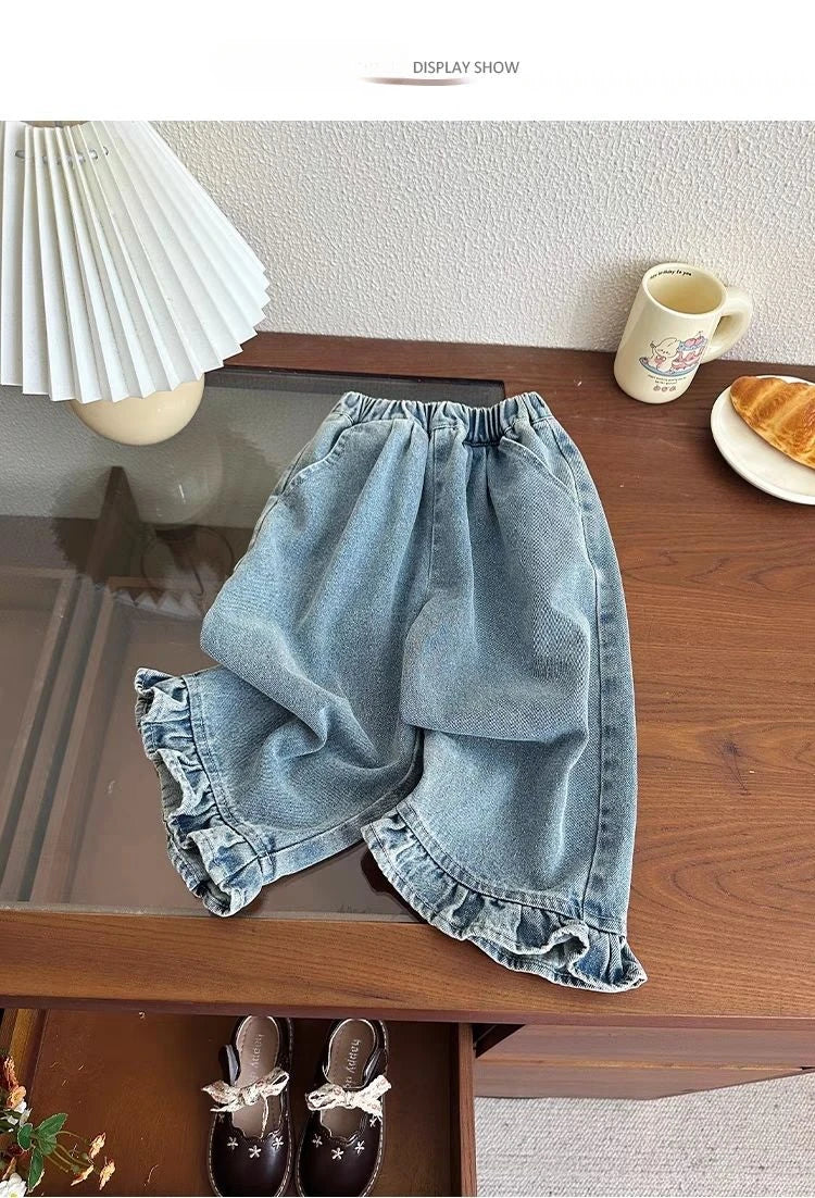 Girls' jeans, spring and autumn styles, children's casual loose wide leg pants, baby autumn clothes, versatile pants