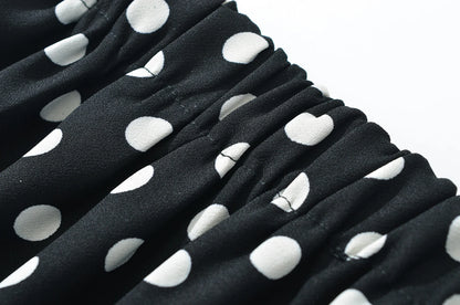 2025 Sexy Black White Polka Dot Halter Tank Top + Tie Bow Sashes Elastic Waist Ruched Ball Gown BUD Mini Skirt 2 Pieces 1 Set