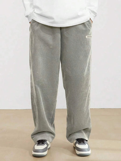 Men's Corduroy Straight Leg Casual Pants Drawstring Elastic Waist Outdoor Streetwear Winter Warm Autumn Sport Thermal Trousers