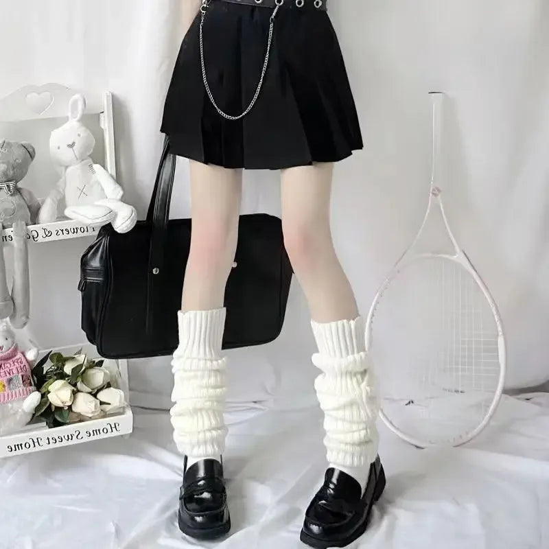 42/52/72cm Leg Warmers Lolita Socks Y2K Knitted Warm Foot Cover White Black Warmer Lady Autumn Winter Crochet Sock Boot Cuffs