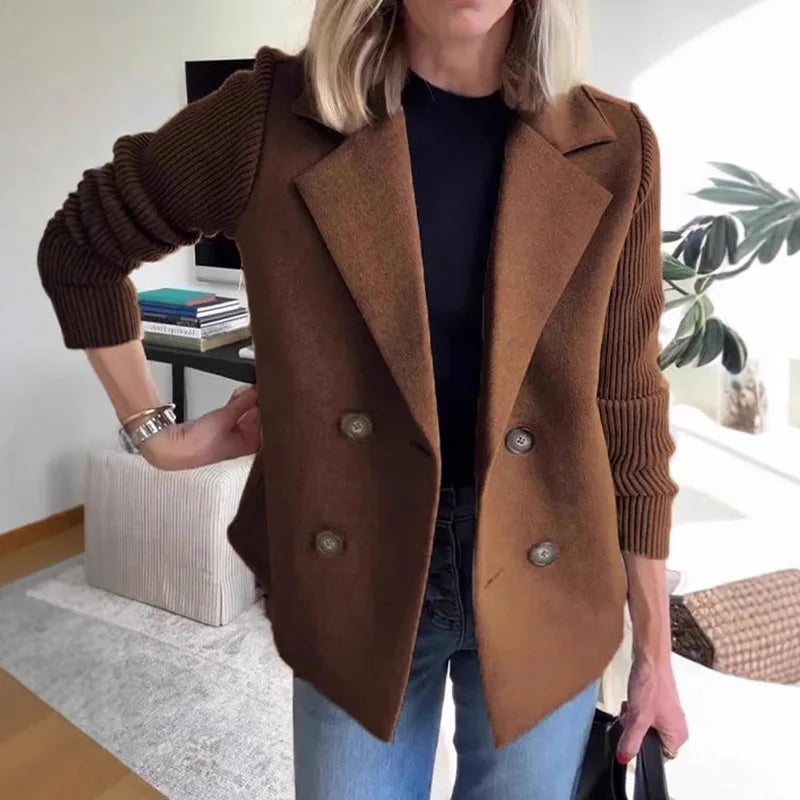 2025 Loungewear Jacket Women Spring Autumn Turn-Down Collar Simple Solid Patchwork Outerwear Long Sleeve Elegant Coat Streetwear
