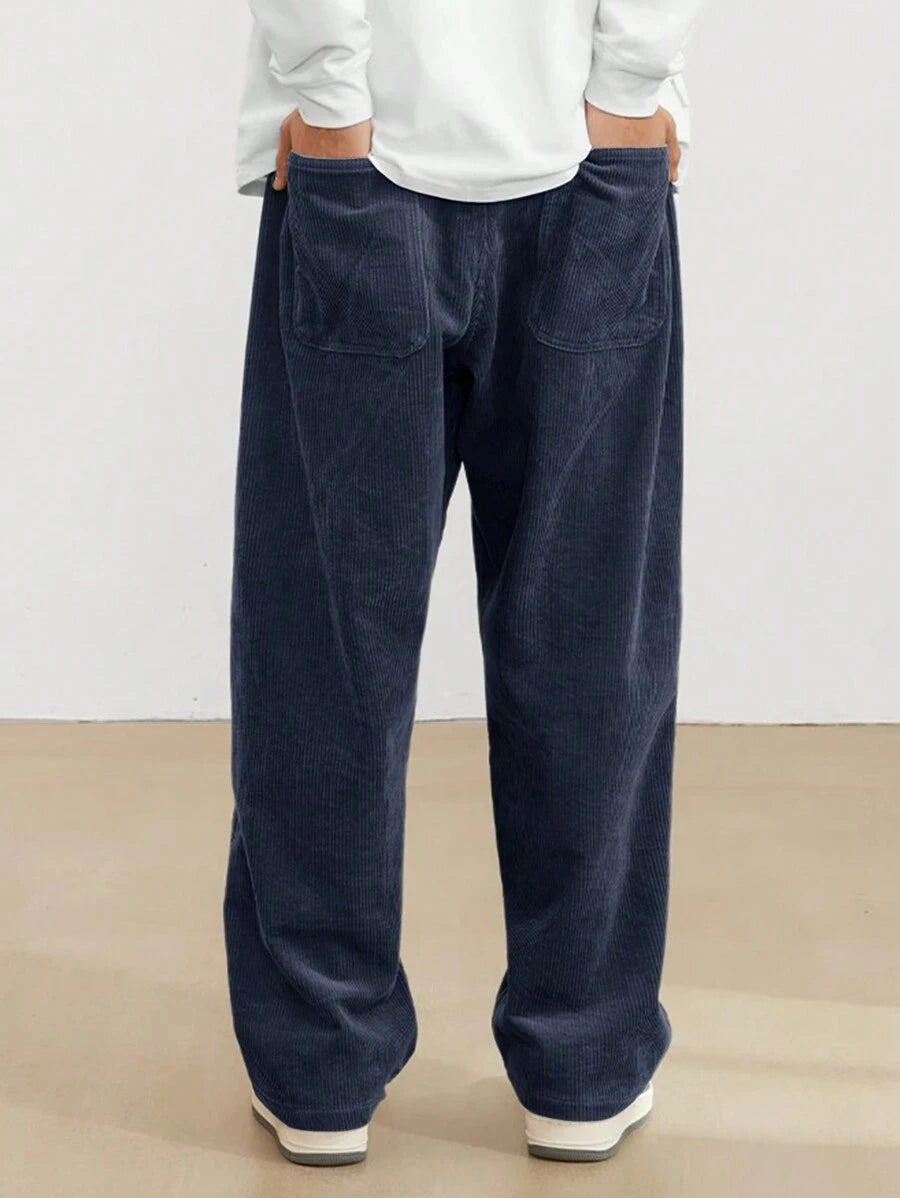 Men's Corduroy Straight Leg Casual Pants Drawstring Elastic Waist Outdoor Streetwear Winter Warm Autumn Sport Thermal Trousers