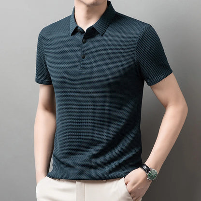 New Men's Business Casual Short Sleeved Bone Flower Solid Color POLO Shirt Fashion Breathable Comfortable Summer Versatile Top