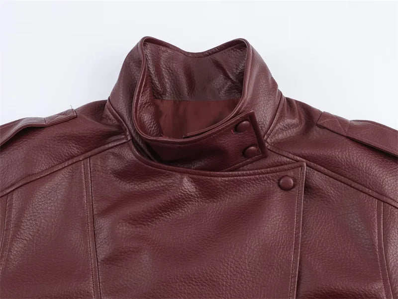 Women's Jacket Fall 2025 New Black Long Sleeve Pebble Faux Leather Jacket Motorcycle Style Personality Fashion