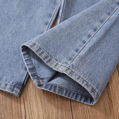 Girls' Wide-Leg Jeans Versatile Style 2025 Fashionable Big Kids Leisure Pants Spring And Autumn Girl Loose Double Waist Trousers