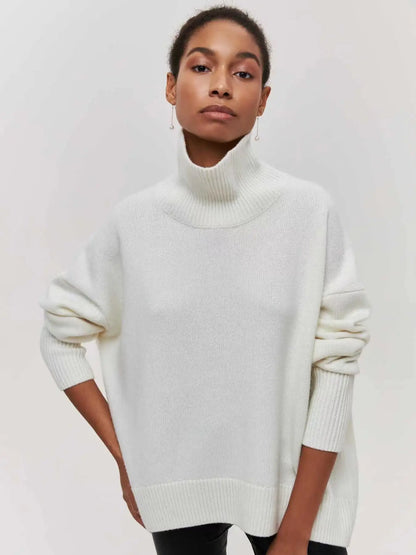 Original Light Luxury O-neck Knit Sweater Autumn And Winter Women's Elegant Loose Mock Neck Solid Color Warm Outerwear Sweater