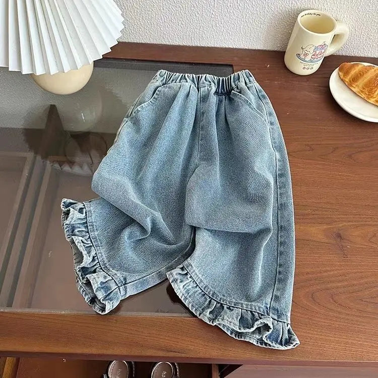 Girls' jeans, spring and autumn styles, children's casual loose wide leg pants, baby autumn clothes, versatile pants
