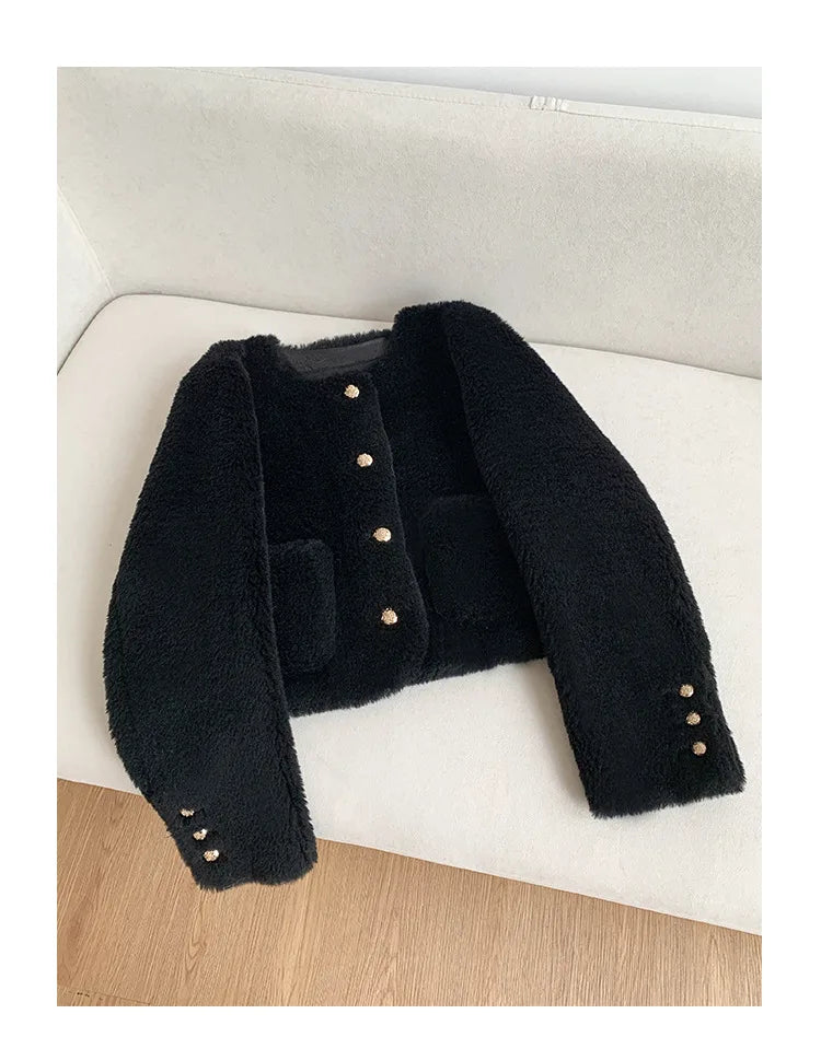 Woman Genuine Sheepskin Jackets Coat Female Winter Shearling Coats Real Lamb Fur O-neck Natural  Outewear  Overcoat G152
