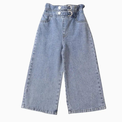 Girls' Wide-Leg Jeans Versatile Style 2025 Fashionable Big Kids Leisure Pants Spring And Autumn Girl Loose Double Waist Trousers