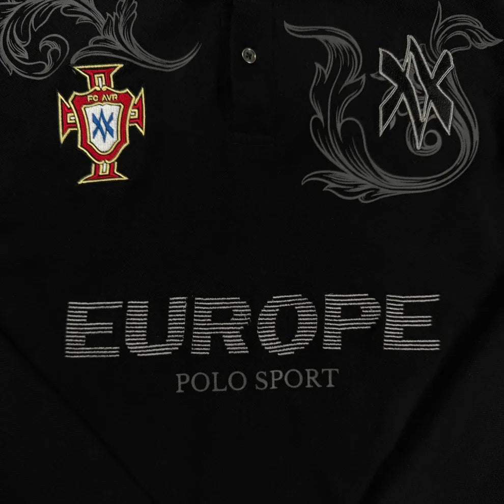 Retro Long Sleeve Polo Shirt Y2k Casual Loose Letter Pattern Embroidery T Shirts Street Sweatshirt Men Cotton Jersey Lapel Golf
