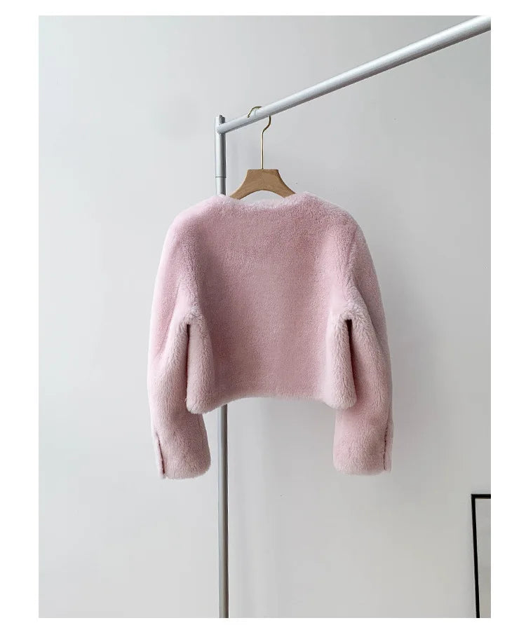 Woman Genuine Sheepskin Jackets Coat Female Winter Shearling Coats Real Lamb Fur O-neck Natural  Outewear  Overcoat G152