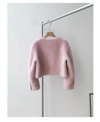 Woman Genuine Sheepskin Jackets Coat Female Winter Shearling Coats Real Lamb Fur O-neck Natural  Outewear  Overcoat G152