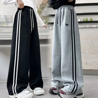 RAISE YOUNG 4-14Y Girls Sweatpant Side Striped Junior Girl Sports Pant Elastic Waist School Girl Straight Pant Dog Print Trouser