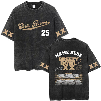 Vintage Washed Chris Brown Graphic T-shirt Breezy Bowl XX Tour 2025 Merch T Shirts Men Women Hip Hop Fashion Oversized T-shirts