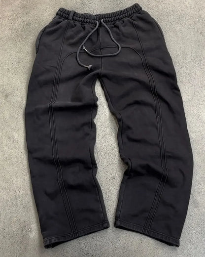 American Harajuku Retro Splicing Oversized Sweatpants Men Personalized Streetwear 2024 High Street Trendy Straight Casual Pants
