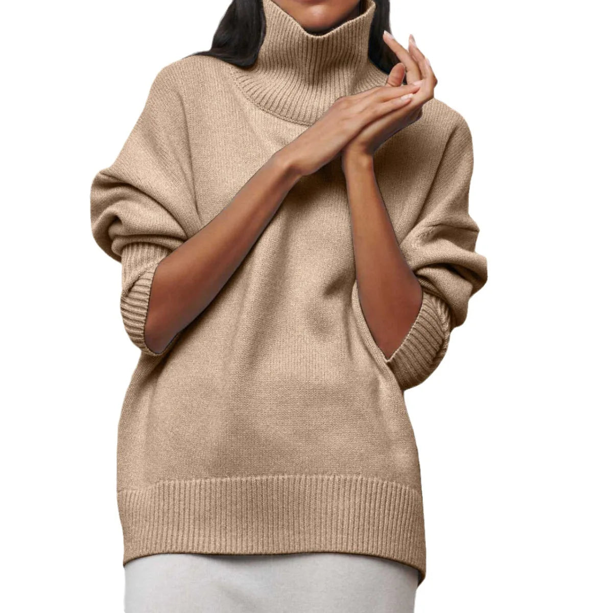 Original Light Luxury O-neck Knit Sweater Autumn And Winter Women's Elegant Loose Mock Neck Solid Color Warm Outerwear Sweater