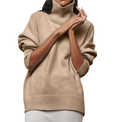 Original Light Luxury O-neck Knit Sweater Autumn And Winter Women's Elegant Loose Mock Neck Solid Color Warm Outerwear Sweater