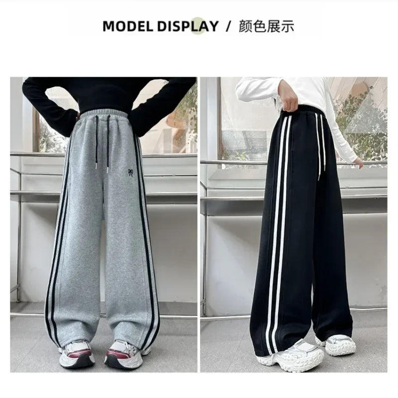 RAISE YOUNG 4-14Y Girls Sweatpant Side Striped Junior Girl Sports Pant Elastic Waist School Girl Straight Pant Dog Print Trouser