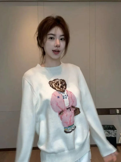 New Arrival European Elegant Bear Design Ladies Knit Sweater Pullover Knitted Tops Knitwear Women Clothes Jumper