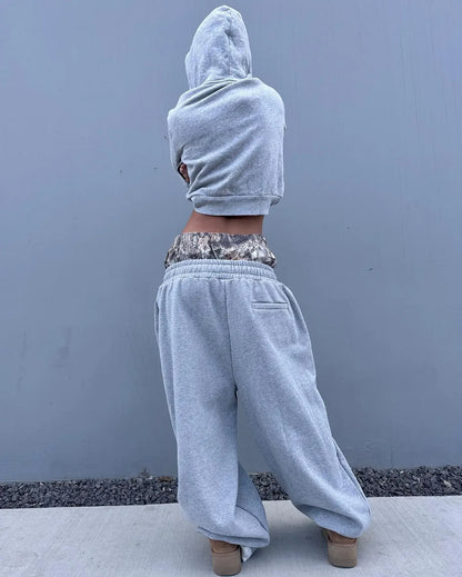 Men's Y2K Retro Sports Pants Double Cuffs Embroidered Camouflage Pattern Unisex Loose Pants Wide Leg Pants Trendy Casual Street