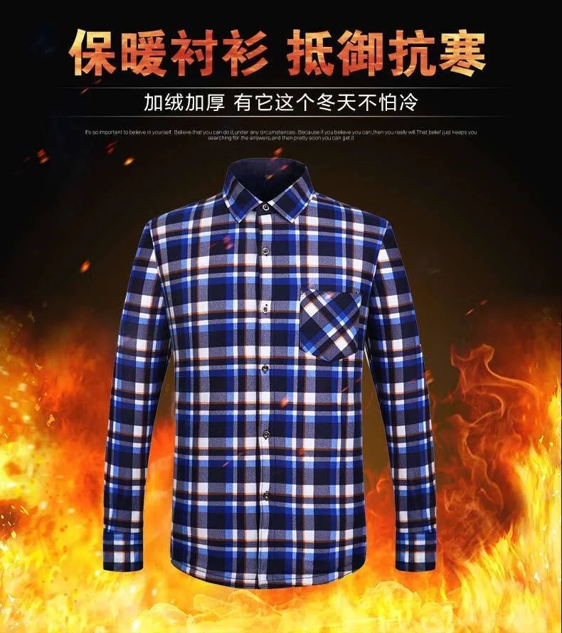 2025 Men's Winter Warm Long Sleeve Plaid Shirts Flannel Fur Lined Thick Formal Shirts Fleece Casual Shirt for Men Dress Shirts