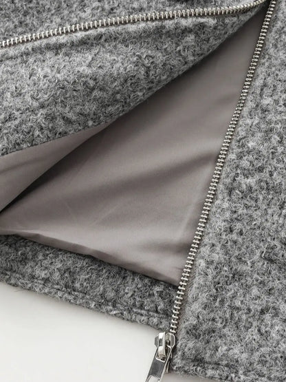 XNWMNZ 2024 Women's Fashion Autumn/Winter crop jacket Women Retro lapel neck long sleeve flaps patch pockets zipper female coat