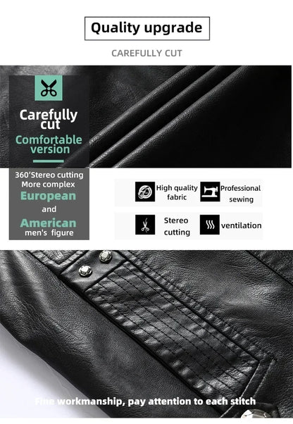 Coat Male vintage Casual Motor Biker Faux Leather Jacket Men Motorcycle Slim Fleece Jackets Autumn Winter Fashion Leather Jacket