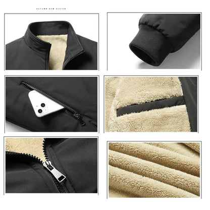 BROWON Winter Clothes Men Jacket Business Casual Solid Thick Fleece Jacket for Men Stand Collar Oversized 8xl Outerwear Coats