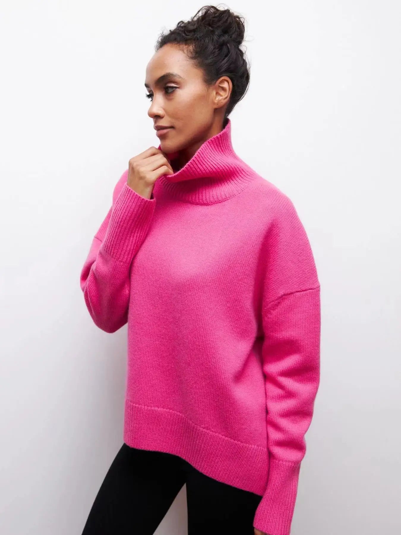 Original Light Luxury O-neck Knit Sweater Autumn And Winter Women's Elegant Loose Mock Neck Solid Color Warm Outerwear Sweater